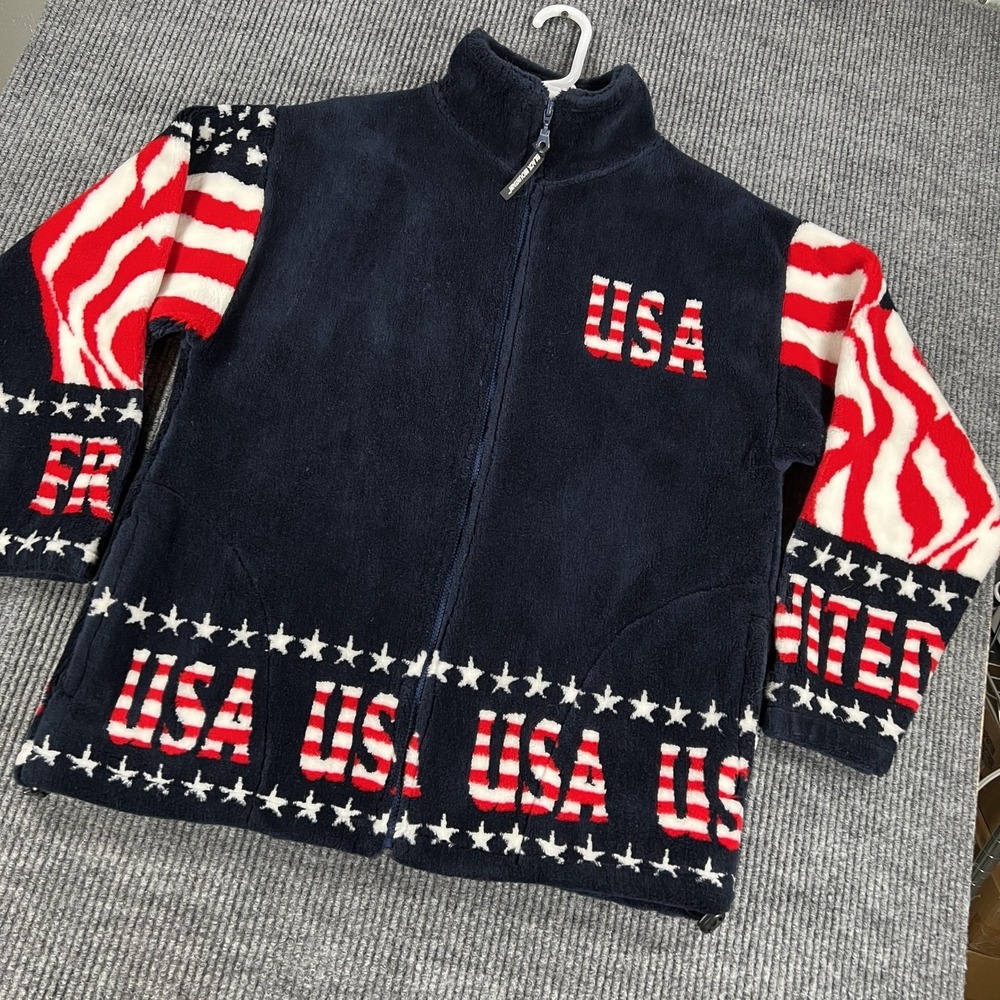 Black Mountain Outdoor Jacket Mens Medium Navy USA Flag Stars‎ Full Zip Fleece